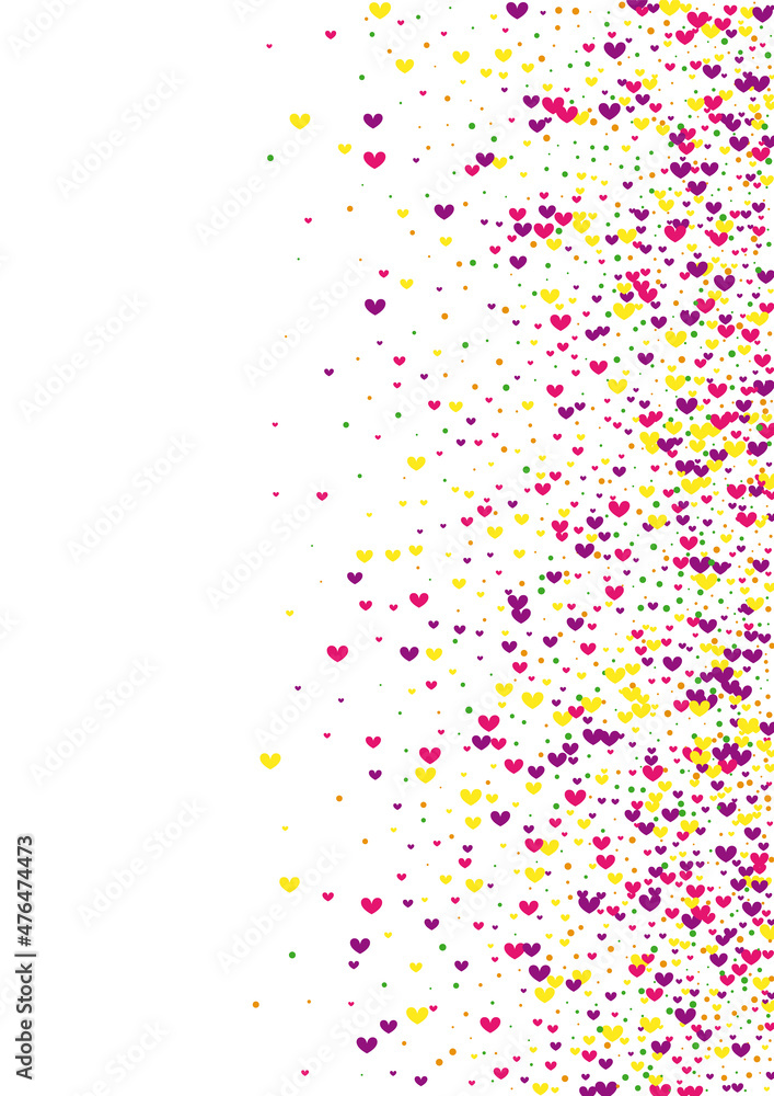 Yellow Rain Confetti Background. Rose Isolated Frame. Purple Heart Marry. Red Event Backdrop. Sparkle Texture.
