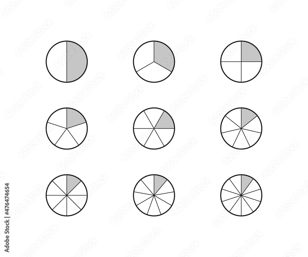 Circle diagram with part pie, fraction. One piece from circle. Mathematical infographic. Divided area. Vector illustration Circle diagram with part pie, fraction. One piece from circle. Mathematical infographic. Divided area. Vector illustration