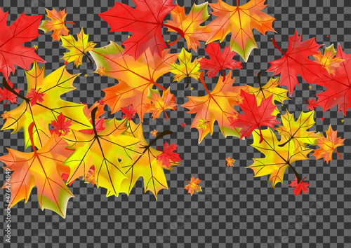 Golden Plant Background Transparent Vector. Foliage Celebrate Template. Ocher Tree Leaves. Seasonal Floral Design.
