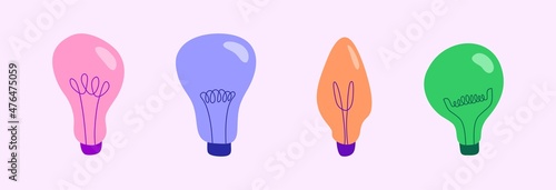 Vector set of hand drawn colorful light bulbs