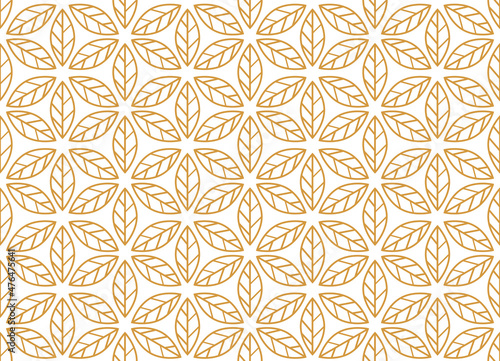 Flower geometric pattern. Seamless vector background. White and gold ornament