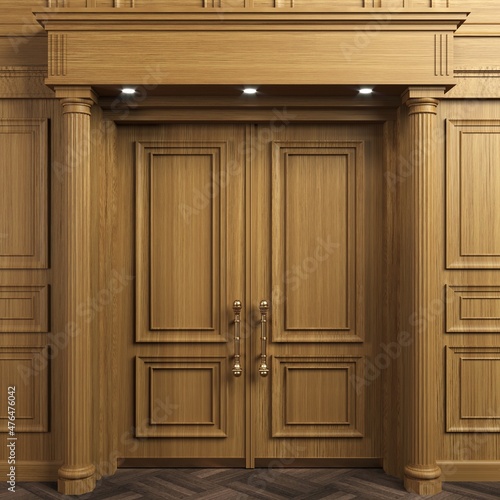 Classic wall vintage oak wood panels doors © denisik11