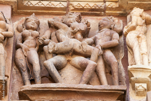 stone carvings in khajuraho india photo