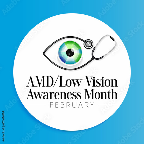 AMD Low vision awareness month is observed every year in February, Vector illustration