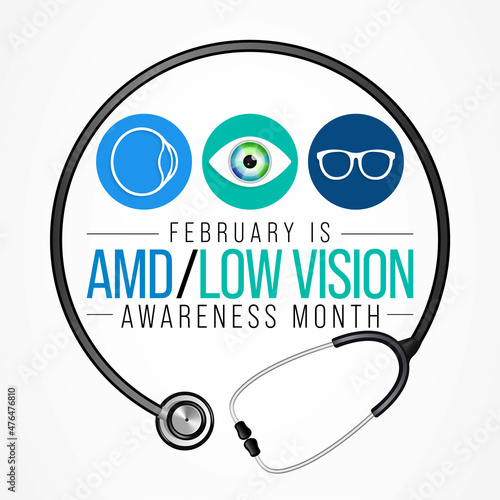 AMD Low vision awareness month is observed every year in February, Vector illustration