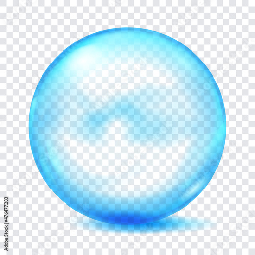 Big translucent light blue sphere with glares and shadows on transparent background. Transparency only in vector format