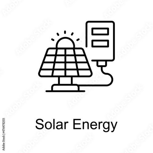 Solar Energy vector outline icon for web isolated on white background EPS 10 file