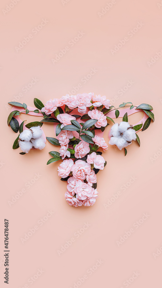 uterus conceptual image. female reproductive system made up of flowers and leaves. Abstract image of the uterus