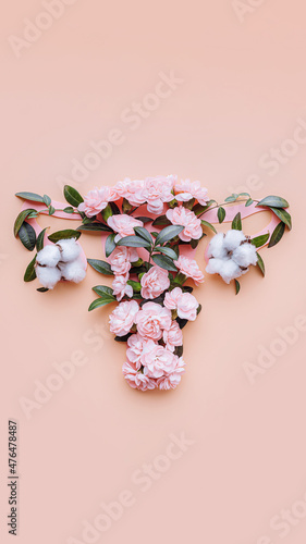 Obraz na płótnie uterus conceptual image. female reproductive system made up of flowers and leaves. Abstract image of the uterus w salonie