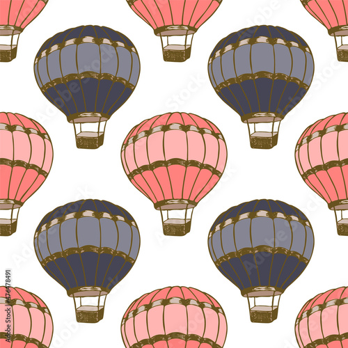 Cartoon hot air balloons  illustration vector seamless patter.
