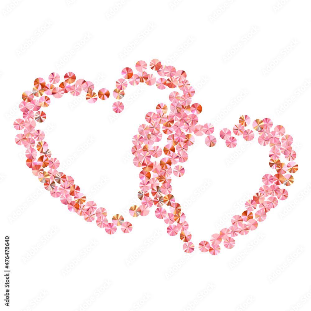 Blush pink foil confetti placer vector composition. Valentine's day background design. Delicate lustering bead elements holiday decor. Romantic love valentine confetti.