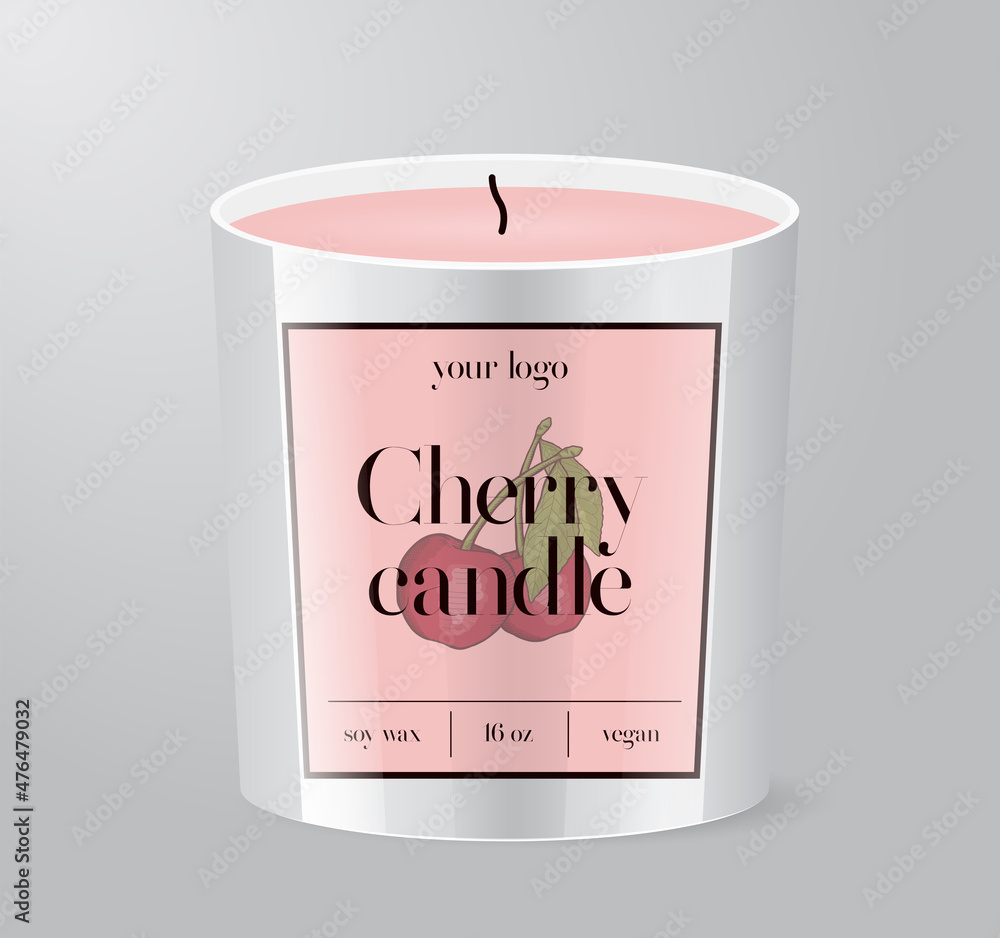 Cherry Candle label template Glass Cup Packaging Isolated