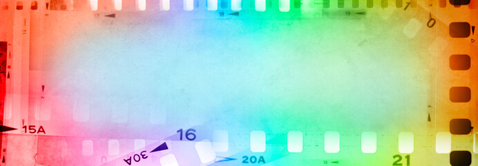 Colorful film frames or strips background. Copy space