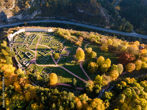 Aerial view of Ruins of the medieval Krakra fortress, Bulgaria