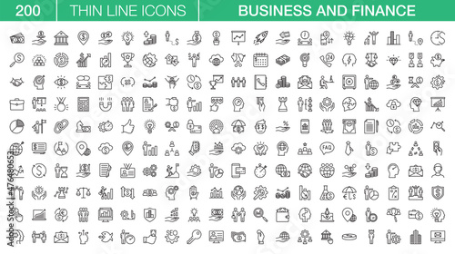 Business And Finance Thin Line Icon  Set.