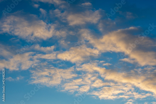 Turquoise sky with clouds at dawn.