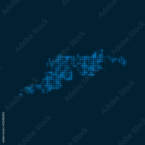 Tortola dotted glowing map. Shape of the island with blue bright bulbs. Vector illustration.