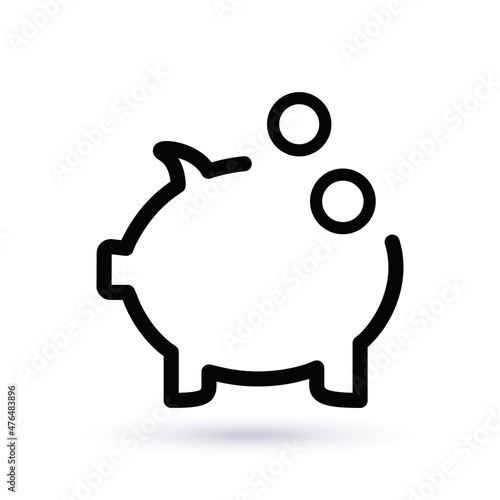 Pig piggy bank icon. Concept illustration of accumulating money. Monochrome.