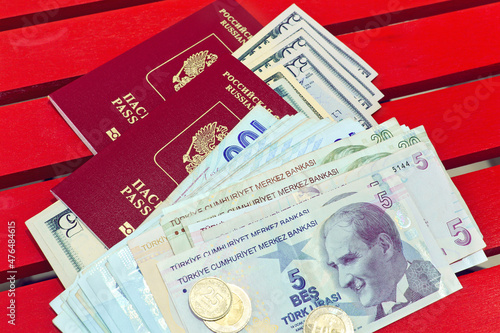 Russian passports  Turkish lira and American dollars