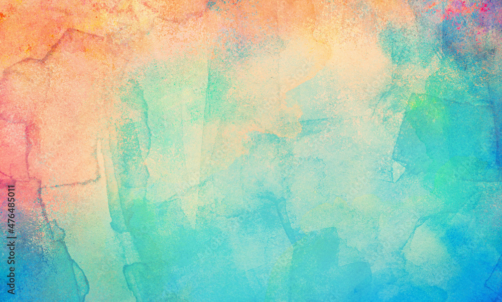 abstract watercolor background with grunge texture in blue pink orange yellow beige and green colors, colorful watercolor design
