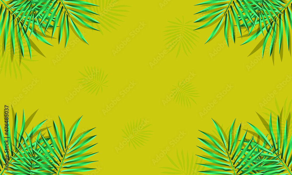 green palm leaf vector for background. Tropical palm frond frame. Summer tropical leaves. summer greeting cards