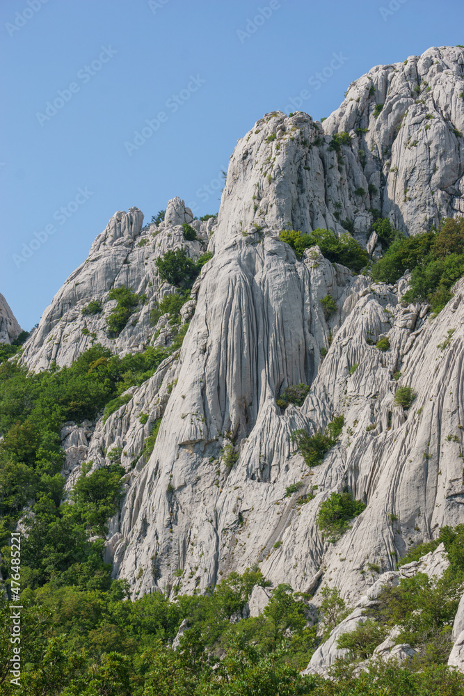 Obraz premium bizzare rock formation in mountain landscape at summer in National Park Paklenica, Velebit, Croatia, Europe
