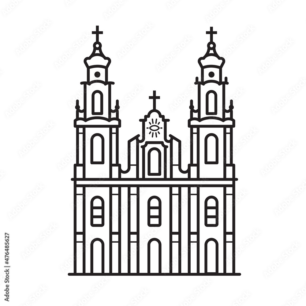 Christian Church or Cathedral Icon in Line Art Christian Church or Cathedral Icon in Line Art
