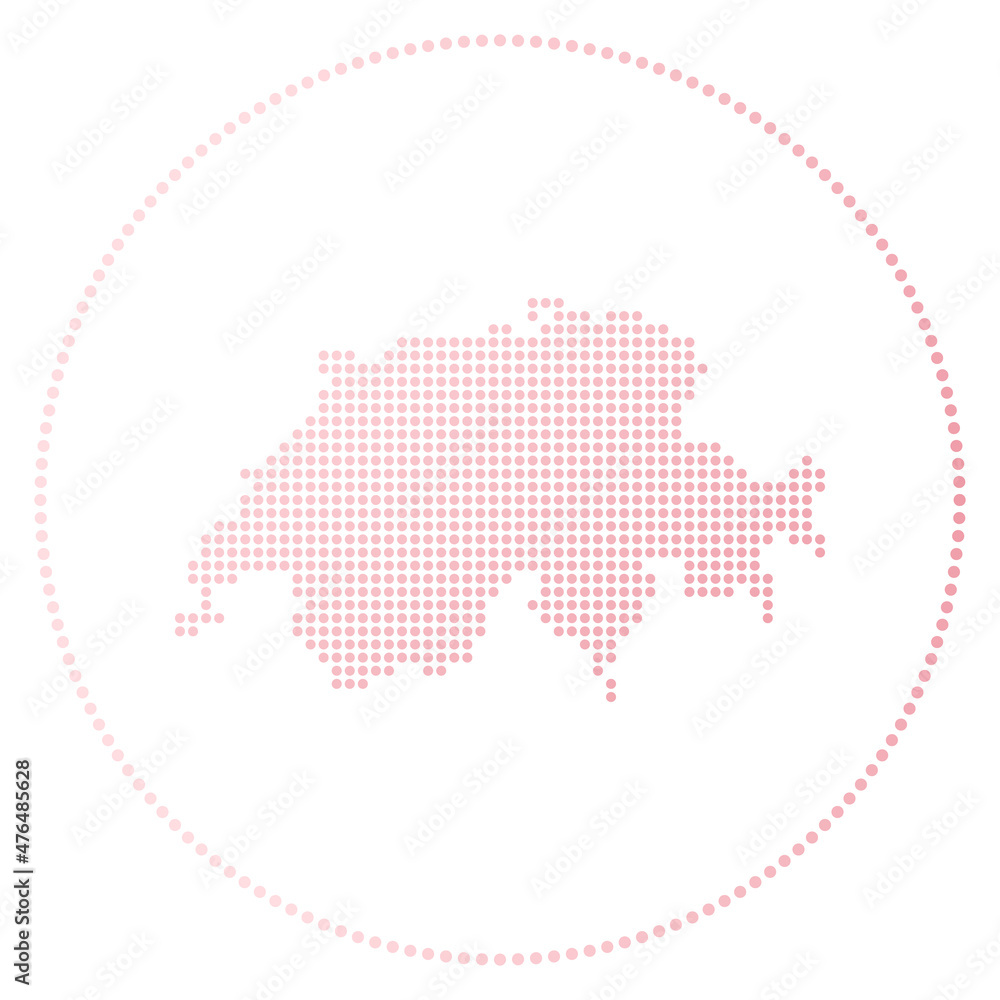 Switzerland digital badge. Dotted style map of Switzerland in circle. Tech icon of the country with gradiented dots. Creative vector illustration.