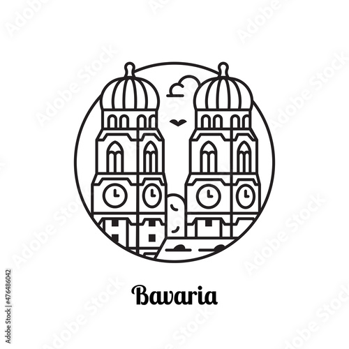 Travel Bavaria Line Icon with Munich Cathedral