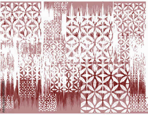 Nature dyes organic textures rug print with stripes, collage and floral chevron. Ink textured japanese background. Ethnic fabric . Bohemian fashion. Endless watercolor texture. African rug.