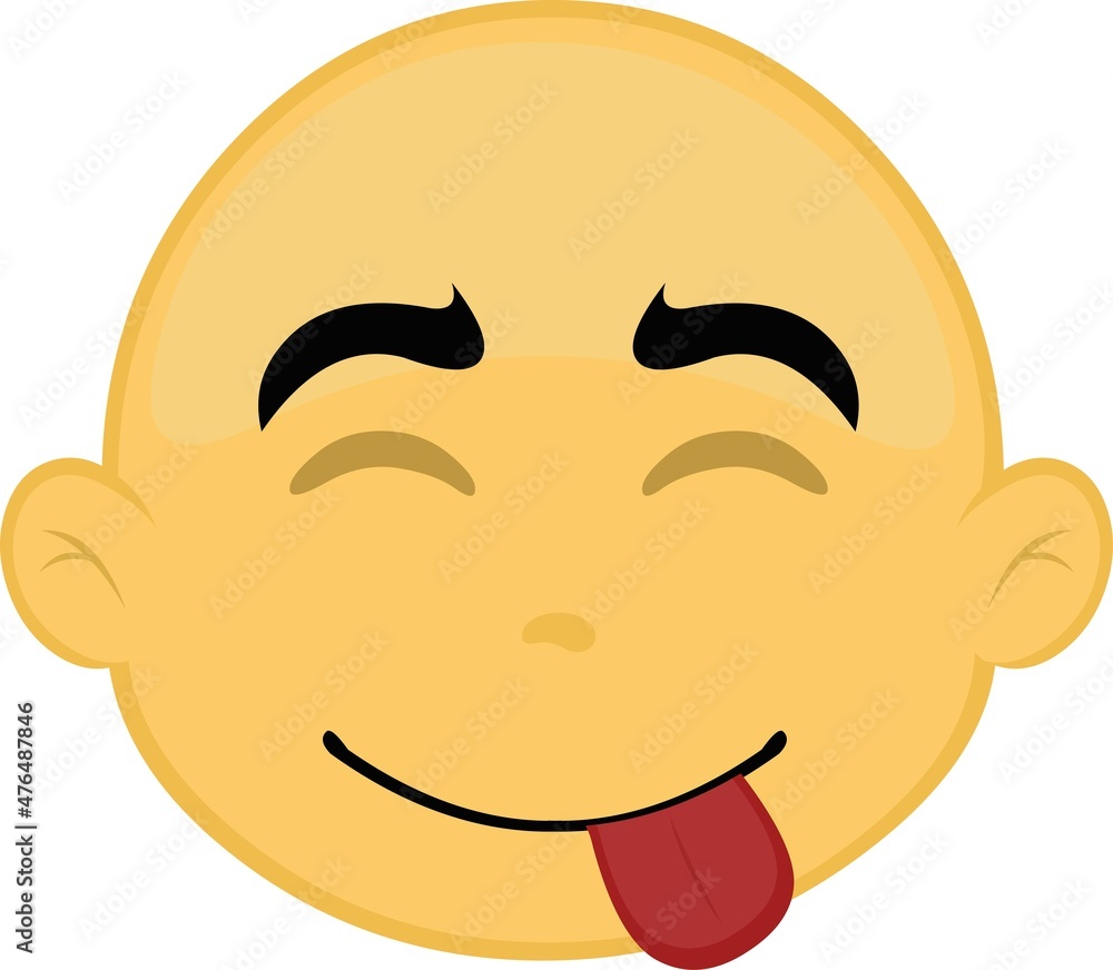 Vector illustration of the face of a cartoon character, yellow and bald, with a yummy expression that is delicious Vector illustration of the face of a cartoon character, yellow and bald, with a yummy expression that is delicious