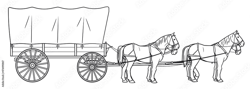 Photo & Art Print Covered wagon with four horses stock illustration., Mateusz photo-art-print-covered-wagon-with-four-horses-stock-illustration-mateusz