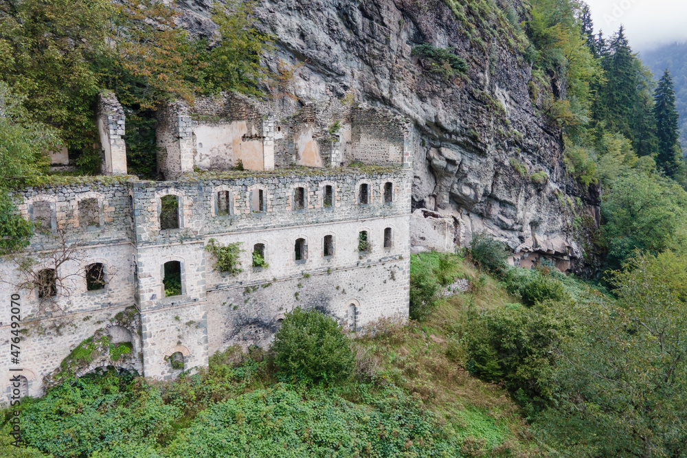 Ruins of Vazelon Monastery. Old orthodox unused historical monastery in Trabzon, Turkey