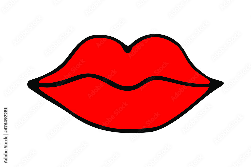 Doodle beautiful red woman's lips. International Women's Day, Valentine's Day. Card, poster, modern sticker design, print on shirt, cup, vector description for beauty cosmetic logo. Doodle beautiful red woman's lips. International Women's Day, Valentine's Day. Card, poster, modern sticker design, print on shirt, cup, vector description for beauty cosmetic logo.