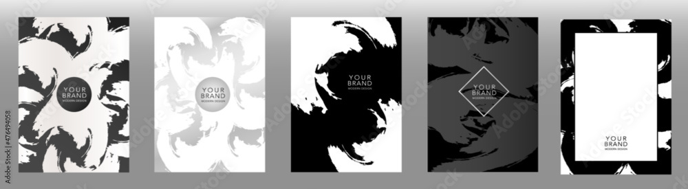 Modern black and silver cover design set. Creative abstract art pattern with brush stroke, marble texture. Premium design for Gift card, certificate, Voucher, VIP Invitation template, luxurious menu Modern black and silver cover design set. Creative abstract art pattern with brush stroke, marble texture. Premium design for Gift card, certificate, Voucher, VIP Invitation template, luxurious menu