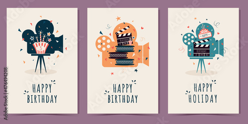 Set of greeting cards for cinematography. Vector illustration.