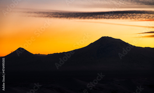 Beautiful colorful sunset over the Ararat mountain.