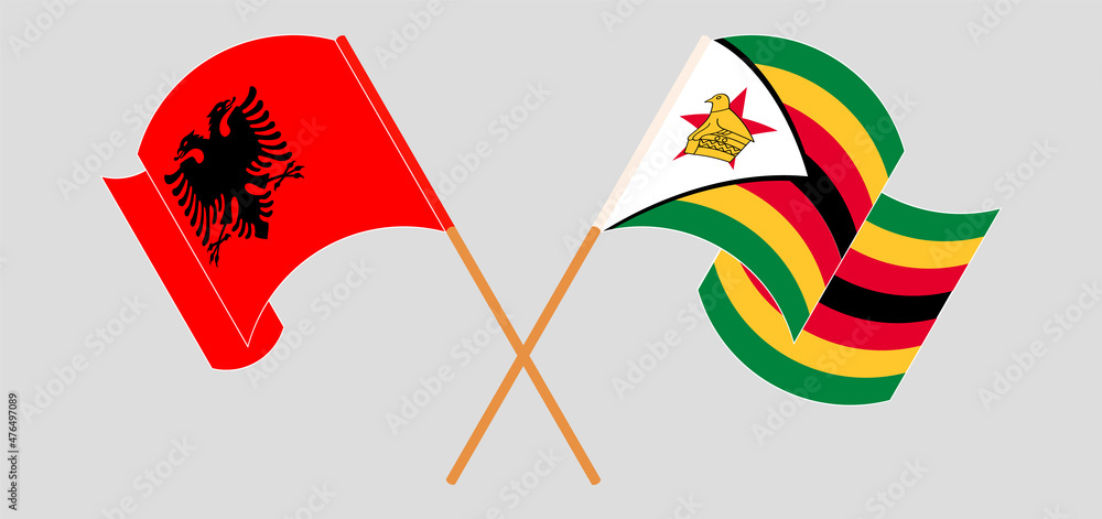 Crossed flags of Albania and Zimbabwe. Official colors. Correct proportion Crossed flags of Albania and Zimbabwe. Official colors. Correct proportion