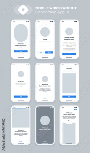 Mobile app design. UI UX wireframe kit for smartphone. New OS screens.