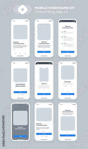 Mobile app design. UI UX wireframe kit for smartphone. New OS screens.