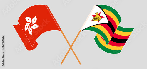 Crossed flags of Hong Kong and Zimbabwe. Official colors. Correct proportion