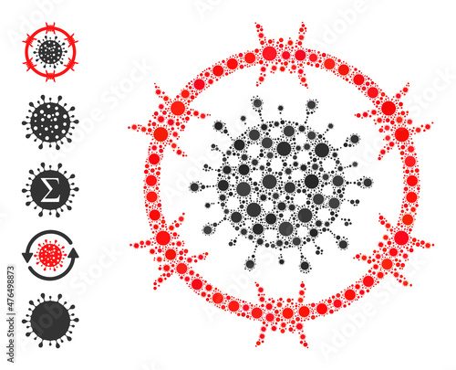 Barbed coronavirus zone mosaic icon. Vector mosaic made from scattered bacterium icons. Virus collage barbed coronavirus zone icon and more icons. Barbed coronavirus zone collage for medical images.