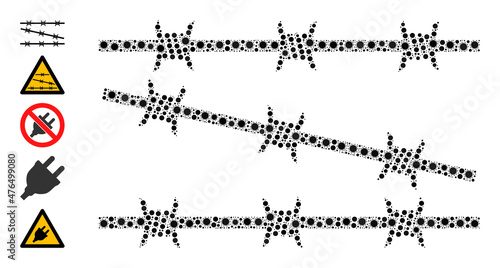 Barbed wire fence mosaic icon. Vector mosaic organized of random coronavirus icons. Bacilla mosaic barbed wire fence icon and bonus icons. Barbed wire fence mosaic for breakout templates.
