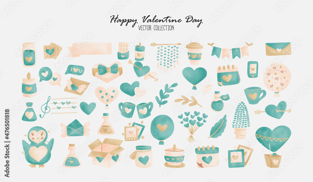Cute Pastel Blue and Cream Valentine Individual Element for Design and Decoration