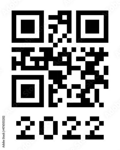 Real QR code 2022 numbers. Happy New Year with covid vaccination barcode concept design template. Vector eps illustration for banner, poster, greeting card, invitation