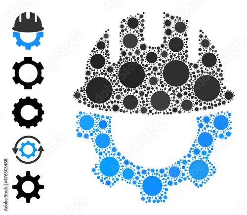 Engineering mosaic icon. Vector collage done with random Covid-2019 items. Covid collage engineering icon and more icons. Engineering mosaic for pandemic templates.