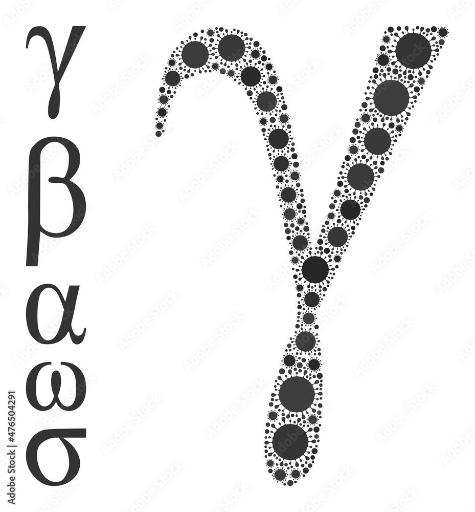 Gamma Greek lowercase letter mosaic icon. Vector mosaic designed of randomized virus elements. Infection mosaic Gamma Greek lowercase letter icon, and bonus icons. Gamma Greek lowercase letter mosaic icon. Vector mosaic designed of randomized virus elements. Infection mosaic Gamma Greek lowercase letter icon, and bonus icons.