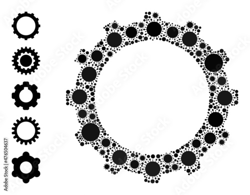 Gear mosaic icon. Vector mosaic is formed from scattered infection icons. Virulent mosaic gear icon, and other icons. Gear mosaic for isolation images.