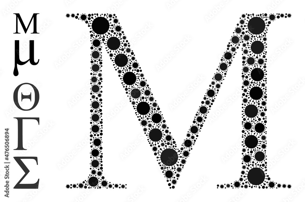 Mu Greek letter mosaic icon. Vector collage formed from random viral icons. Contagious mosaic Mu Greek letter icon and bonus icons. Mu Greek letter mosaic for pandemic templates.