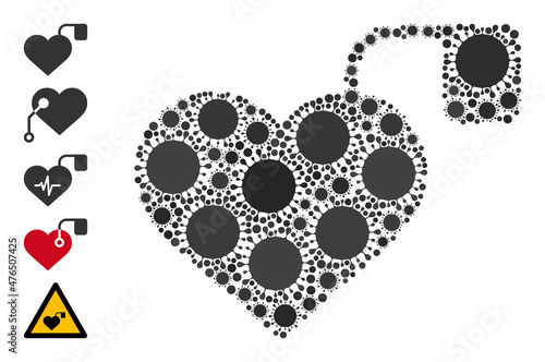 Pacemaker mosaic icon. Vector mosaic is composed with randomized covid icons. Virus cell collage pacemaker icon and bonus icons. Pacemaker collage for pandemic images.